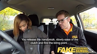 African-American Teen Receives Free Lessons And Enjoys Creampie At Fake Driving School